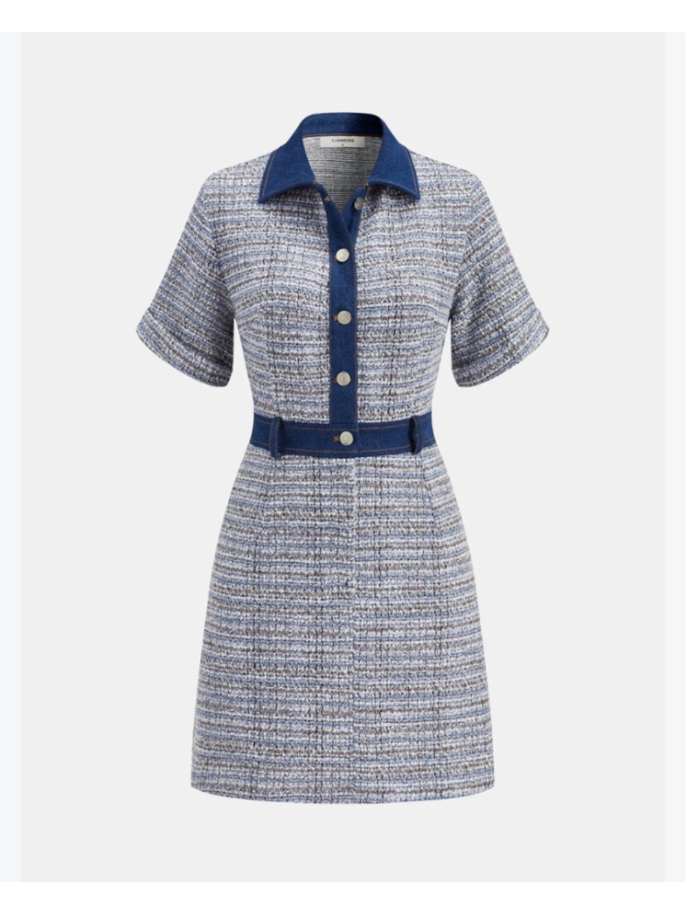 Commense Tweed Knit Mini Dress Size M Denim Trim Old Money Preppy Twee